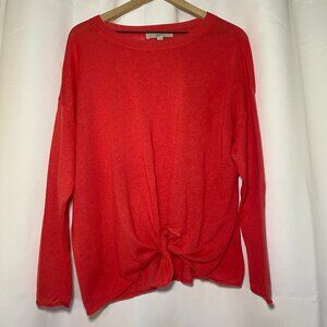 Loft Lightweight Linen Blend Tie Front Sweater Womens L Coral Crew Neck Knit EUC